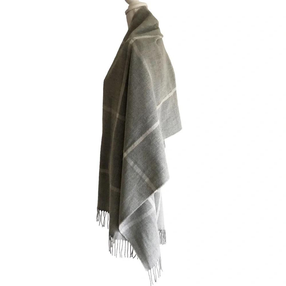 J. Crew Classic Plaid Heather Dusk Gray Ivory Scarf